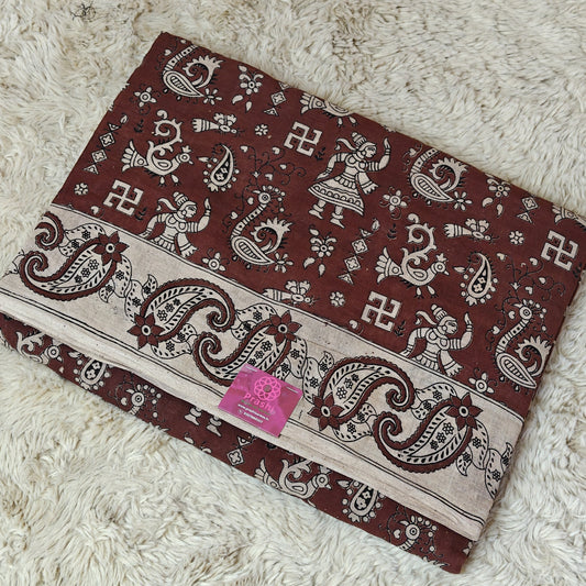 brown kalamkari mul cotton saree