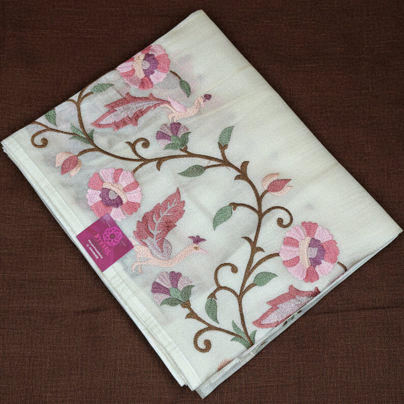 White tissue floral embroidery saree