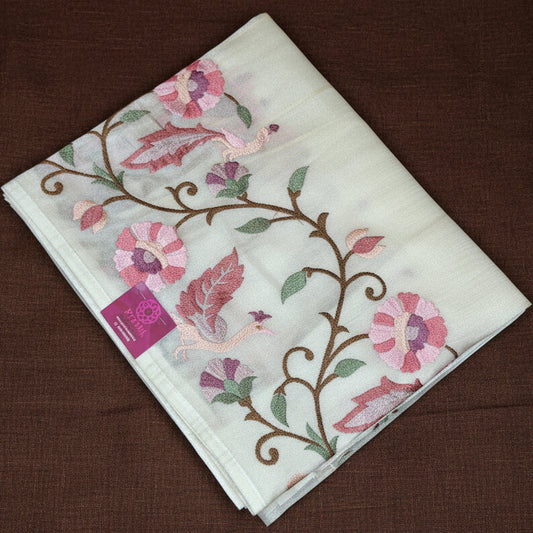 White tissue floral embroidery saree