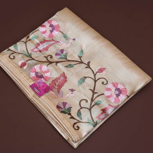 CREAM tissue floral embroidery saree