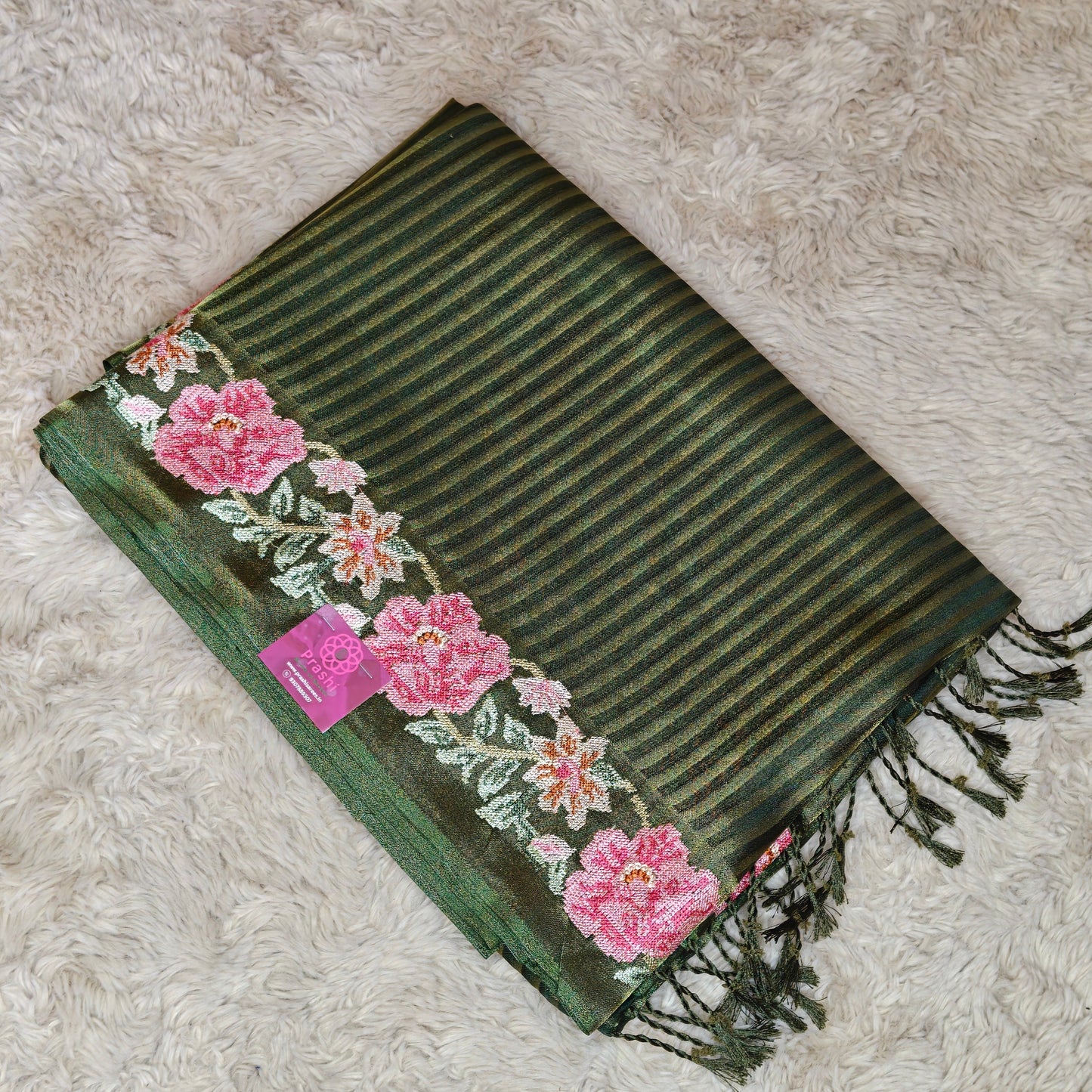 Green viscose tissue embroidery saree