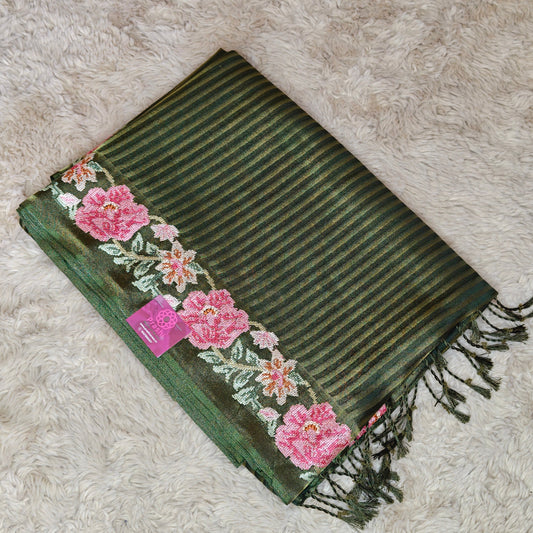 Green viscose tissue embroidery saree