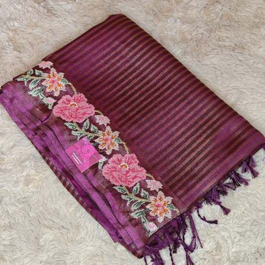 Purple viscose tissue embroidery saree