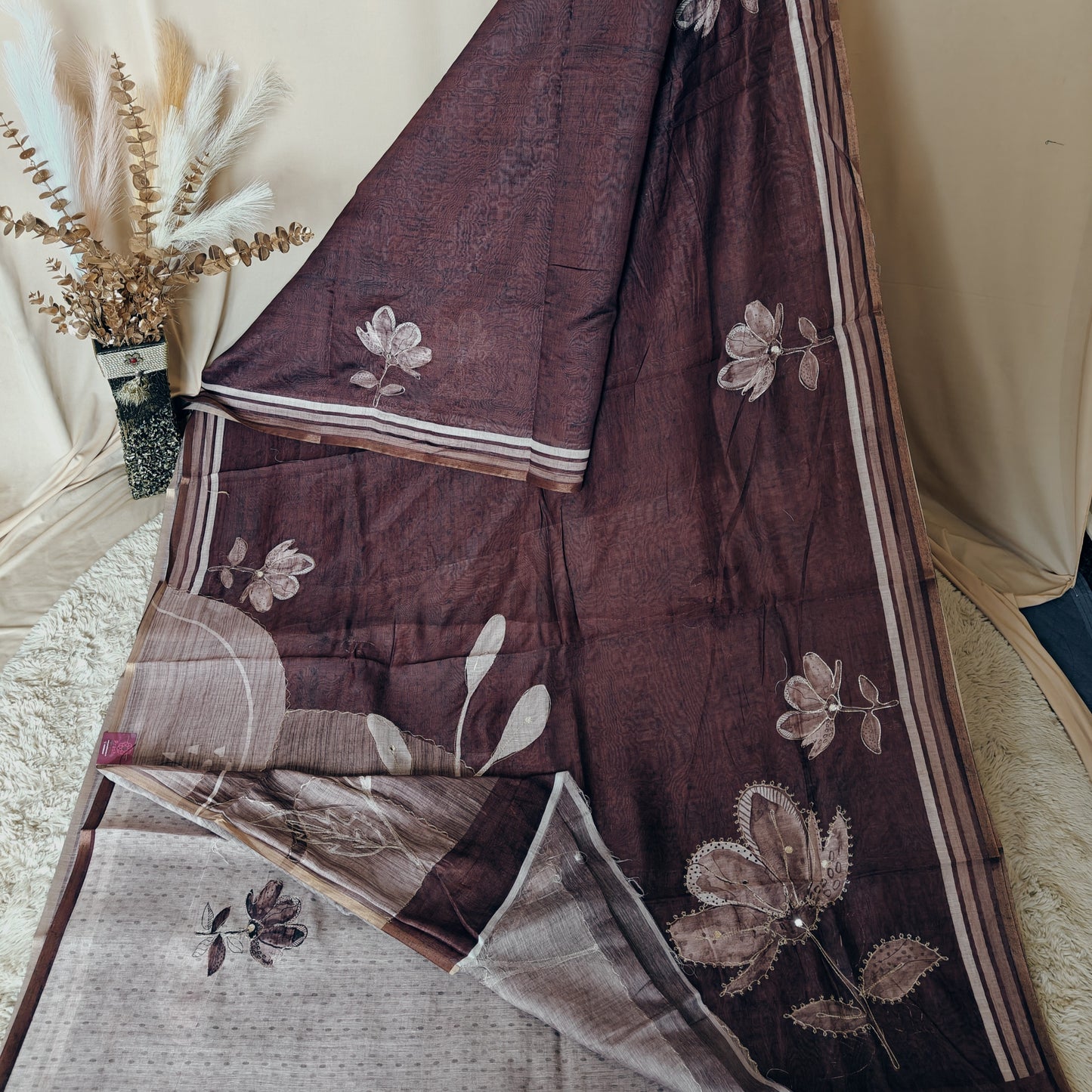 Brown chanderi work saree