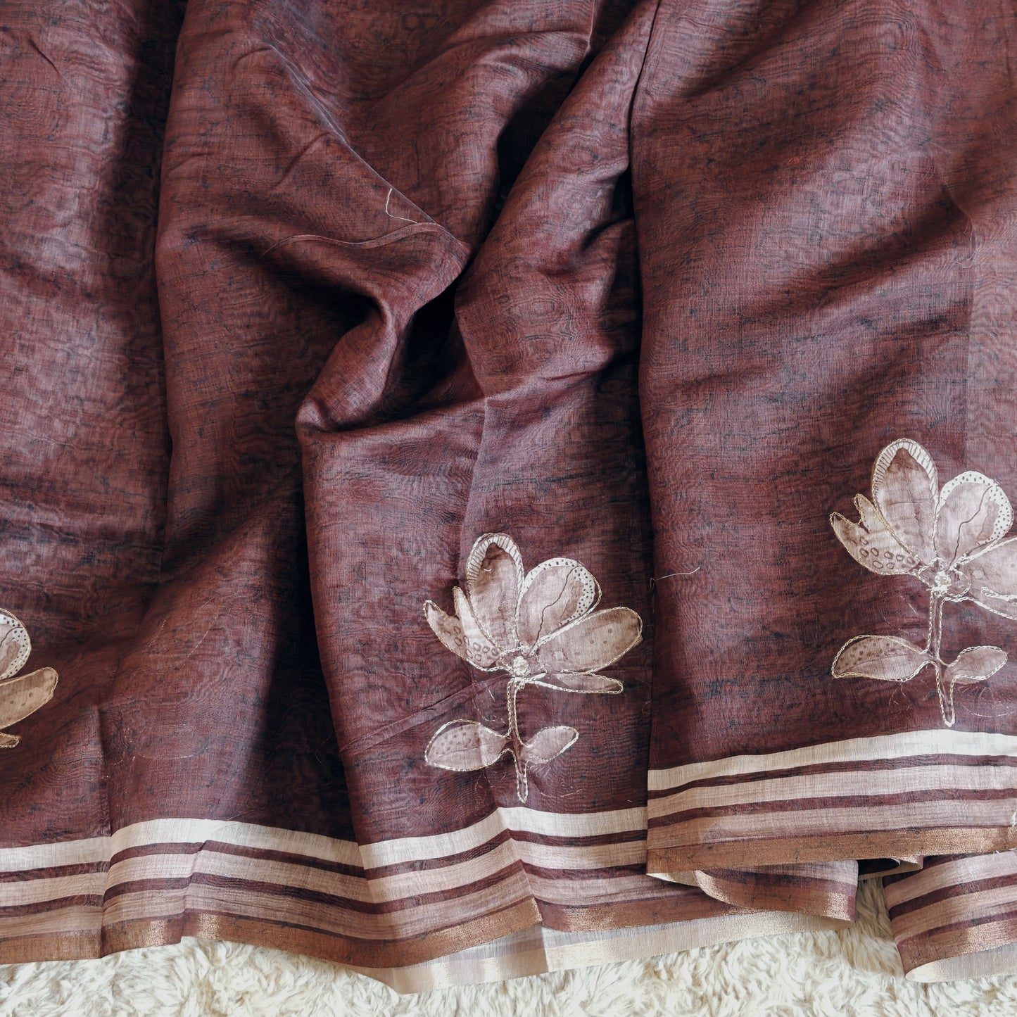 Brown chanderi work saree