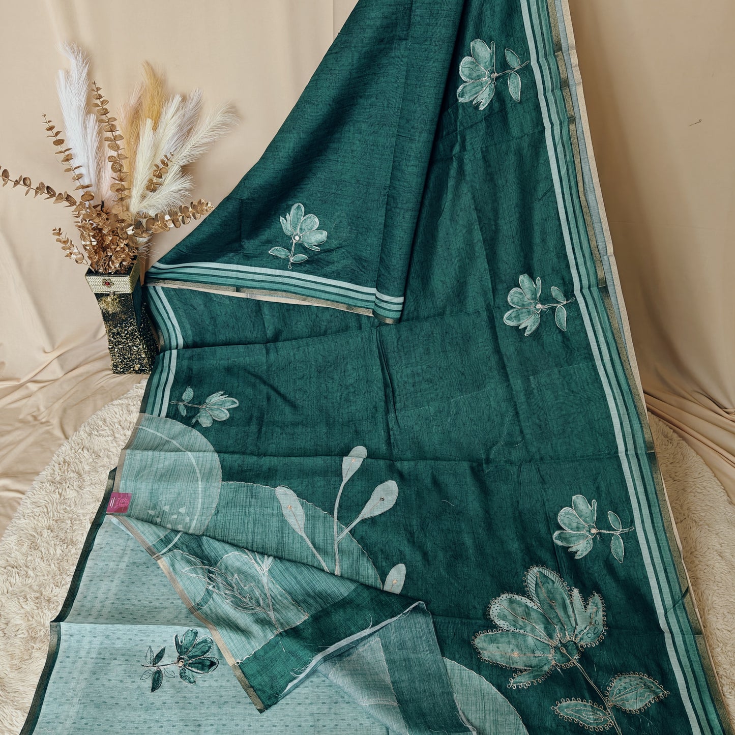 Blue chanderi work saree