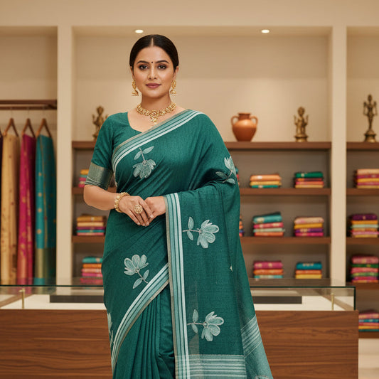 Blue chanderi work saree
