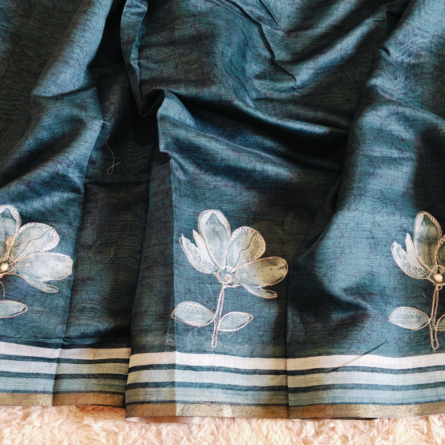 Blue chanderi work saree
