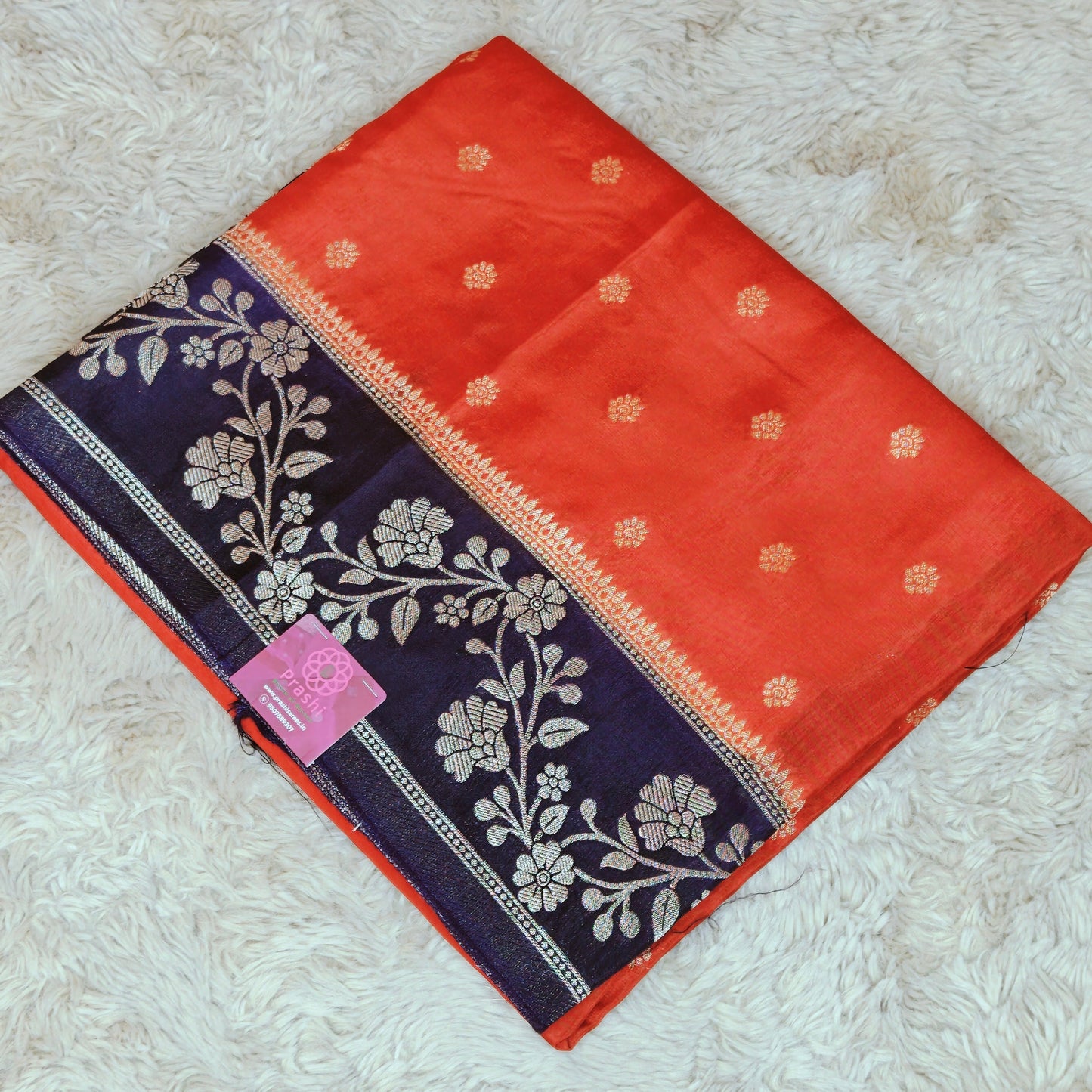 Dark Orange pure viscose border sarees with buttas