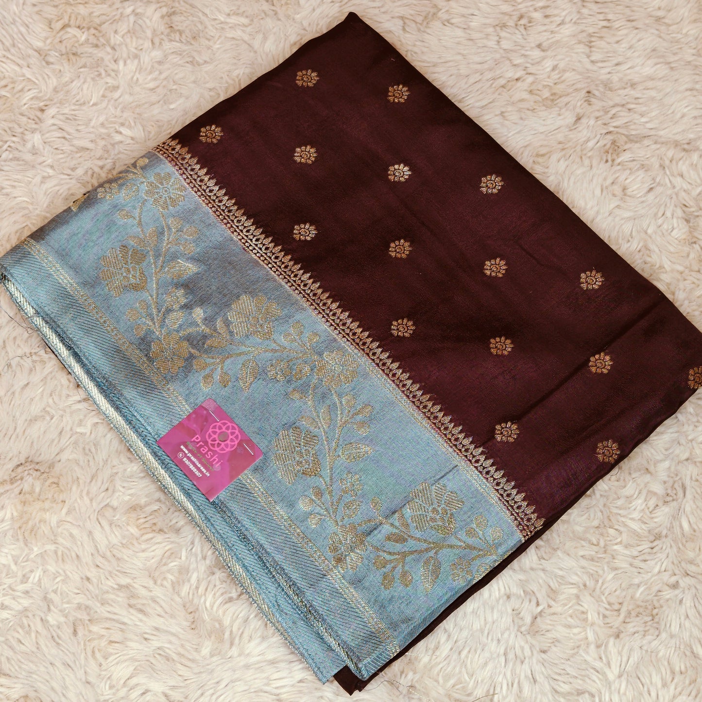 Brown pure viscose border sarees with buttas