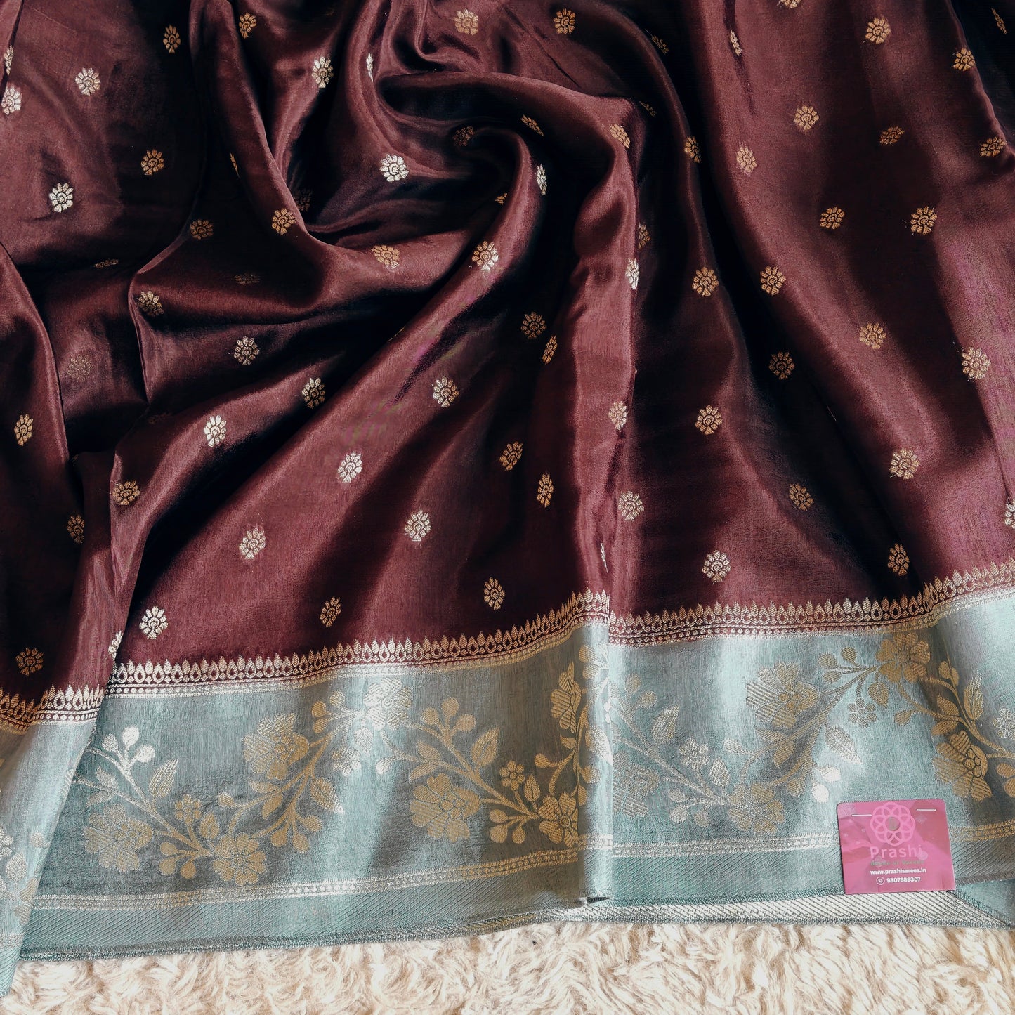 Brown pure viscose border sarees with buttas
