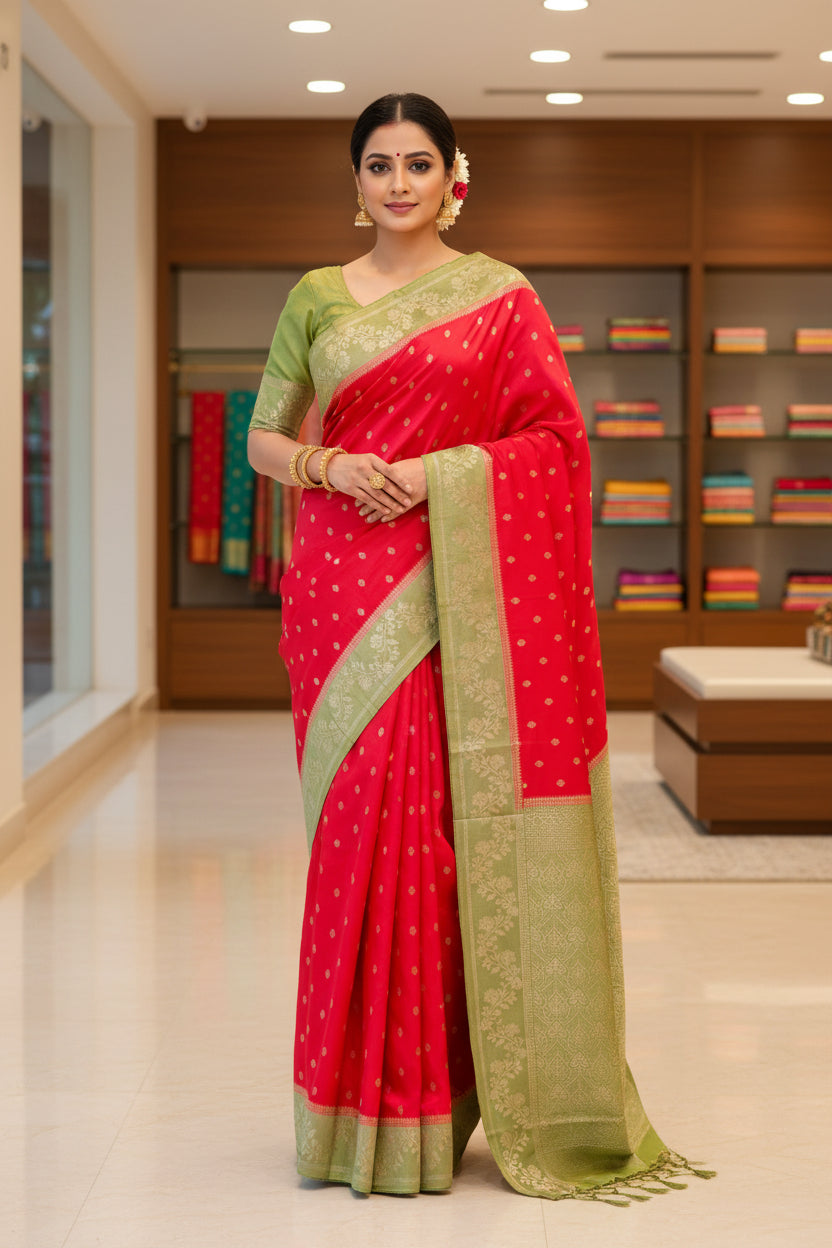 Pink pure viscose border sarees with buttas