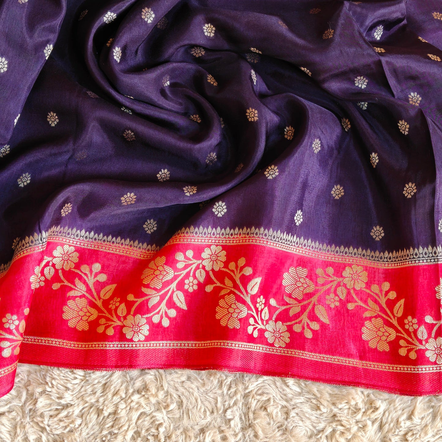 Purple pure viscose border sarees with buttas