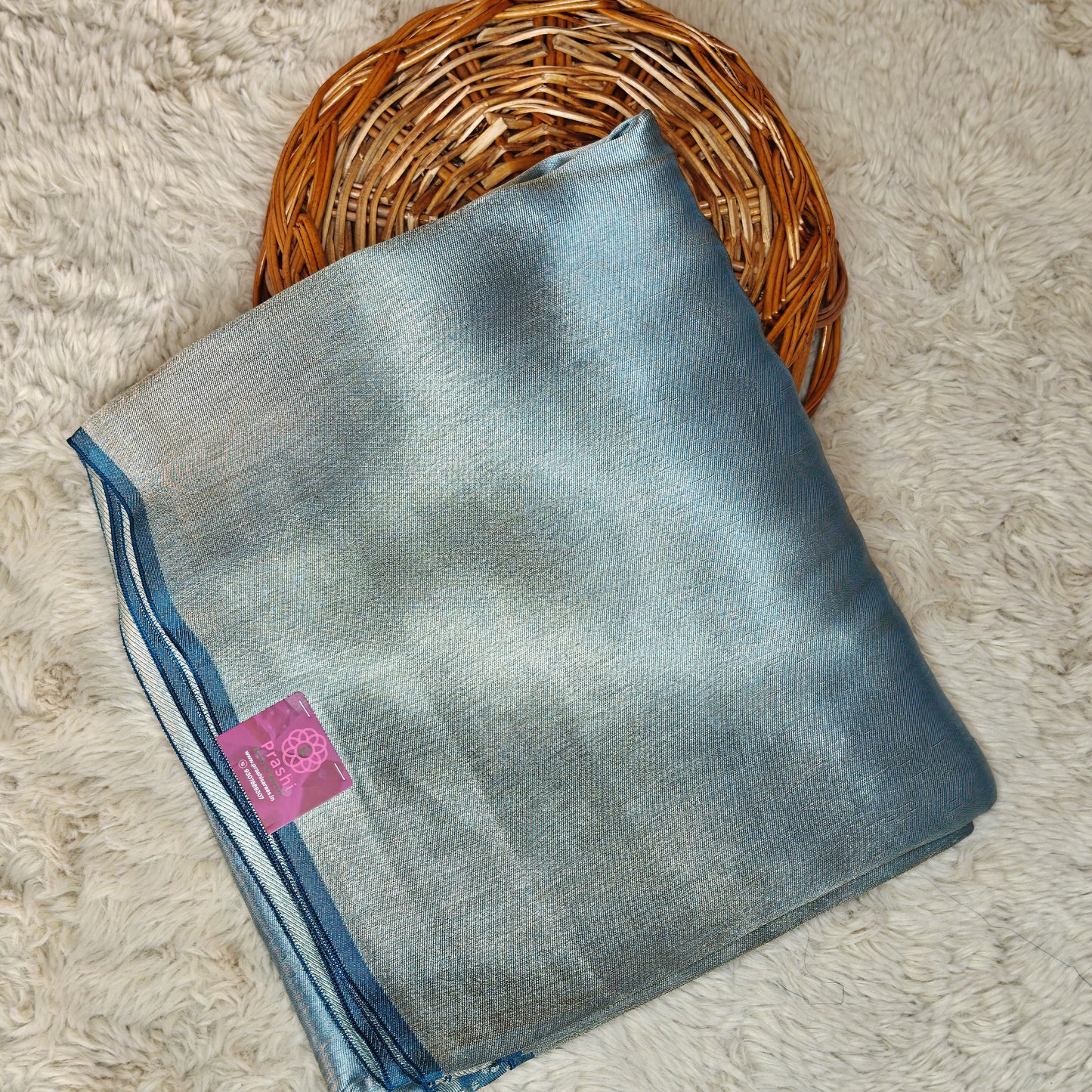 Teal blue viscose tissue saree