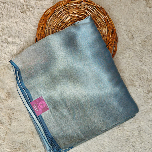 Teal blue viscose tissue saree