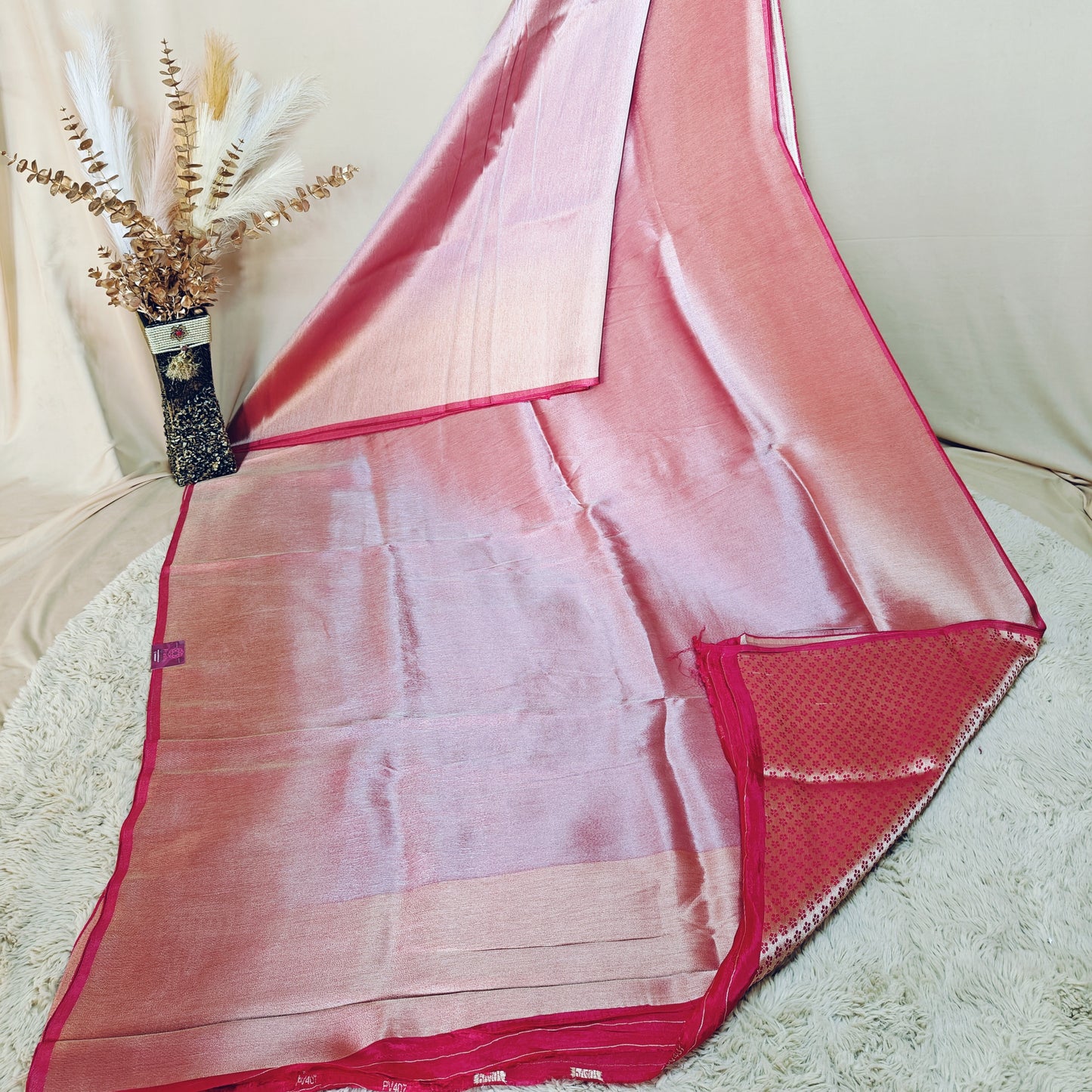 Pink viscose tissue saree