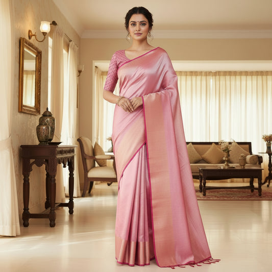 Pink viscose tissue saree
