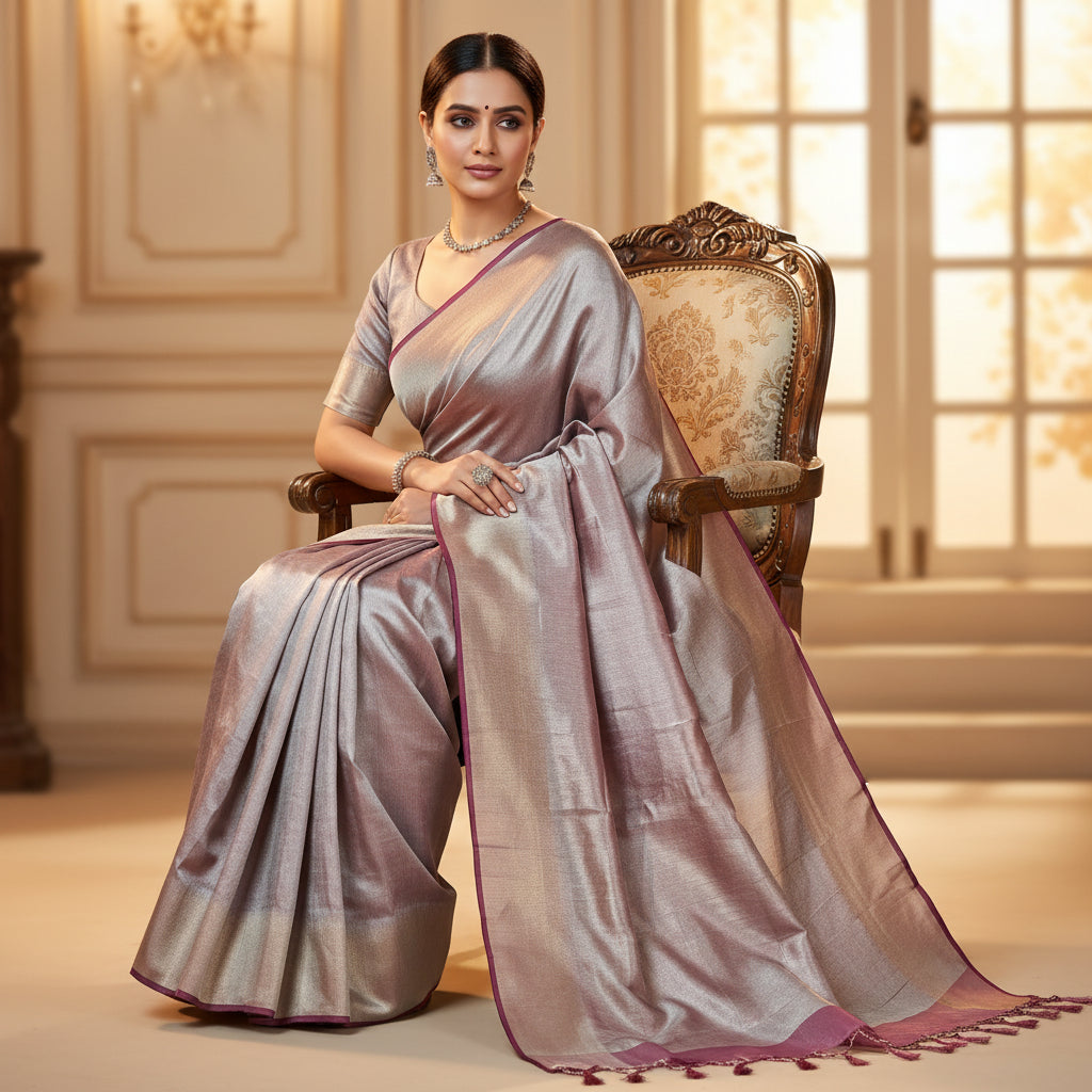 Magenta viscose tissue saree