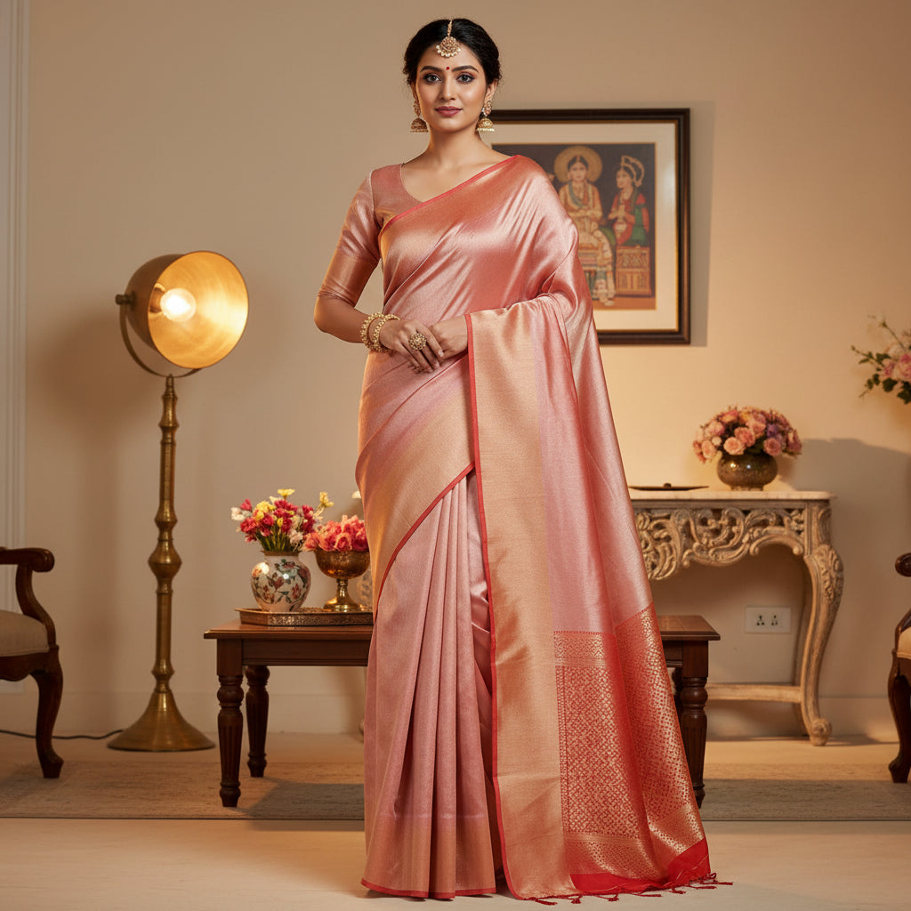 Red viscose tissue saree