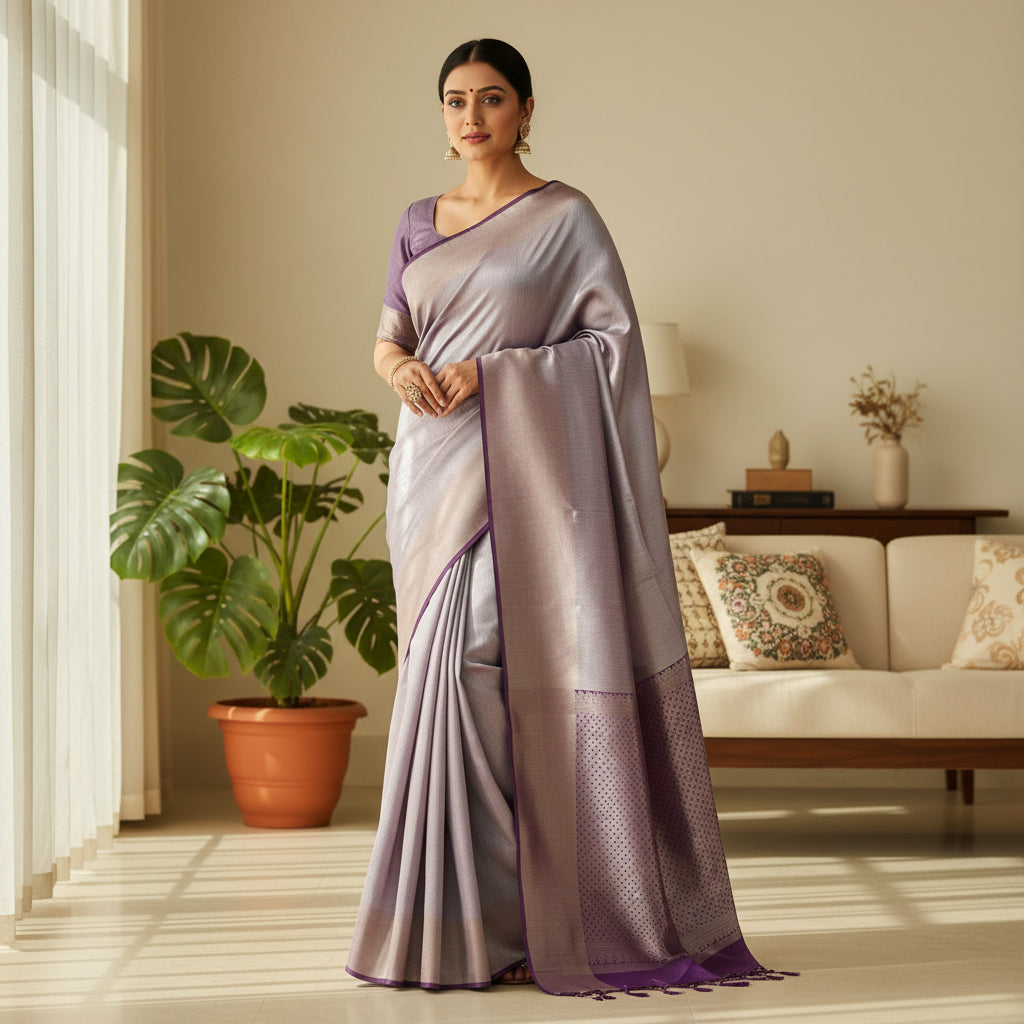 Purple viscose tissue saree
