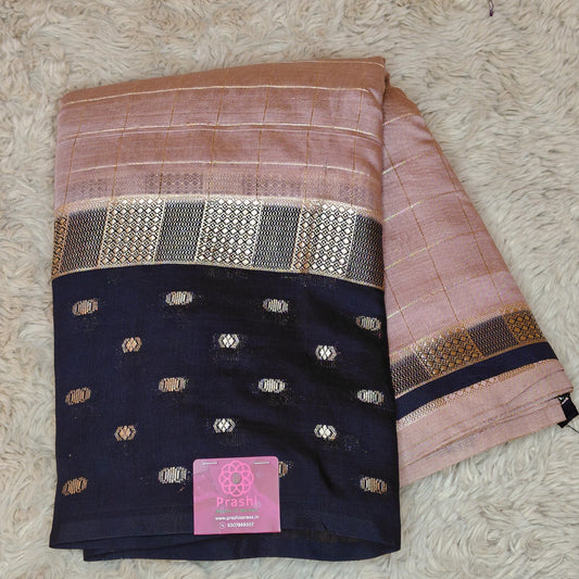 Peach shade muslin saree with checks