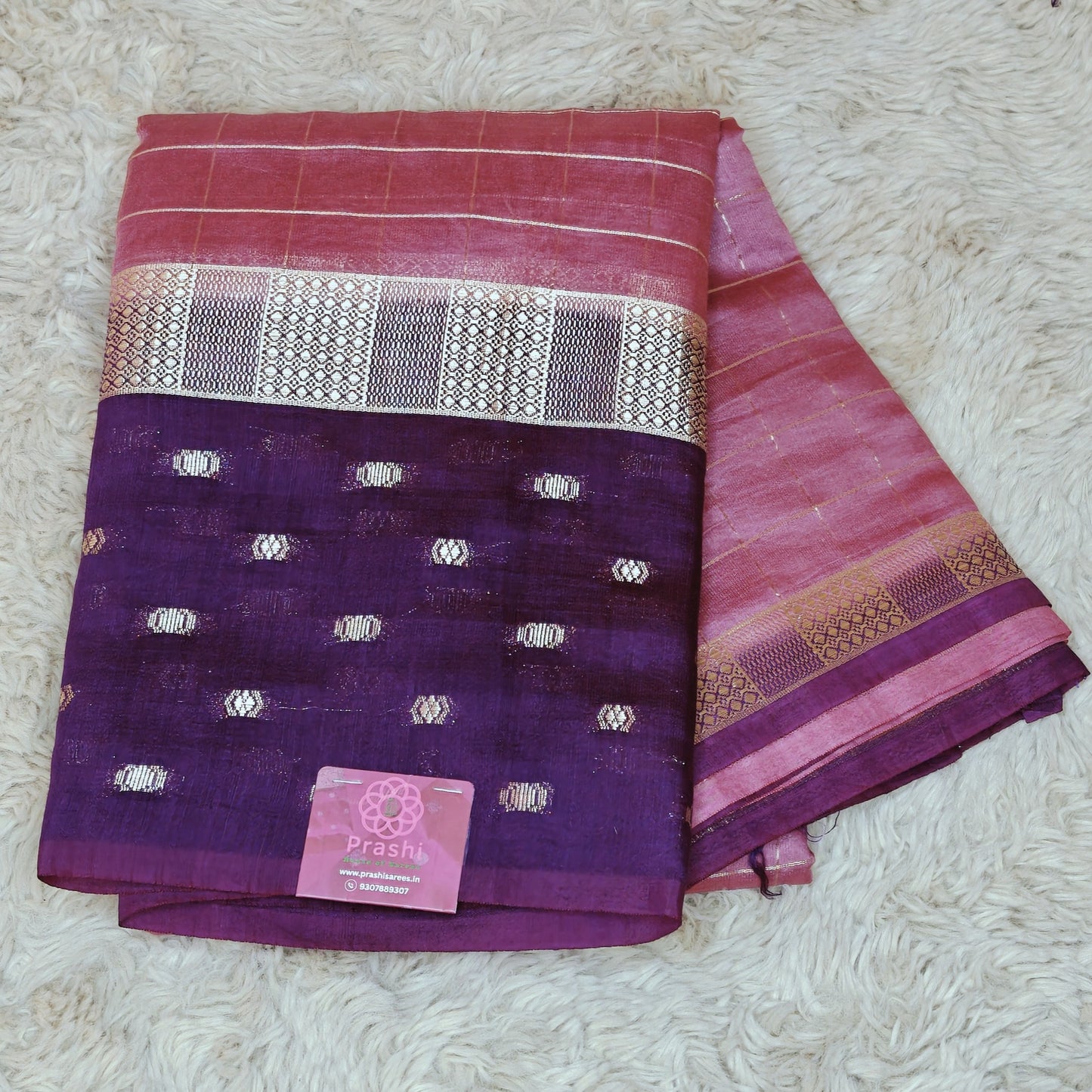 Baby pink muslin saree with checks