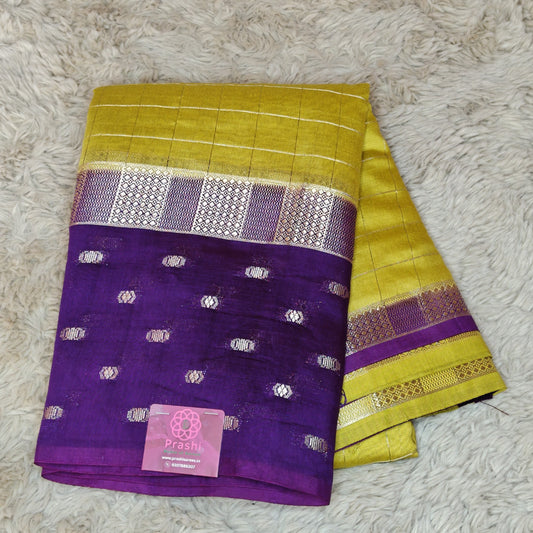 Yellow muslin saree with checks
