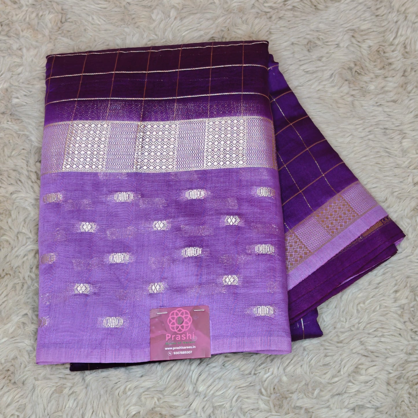 Purple muslin saree with checks