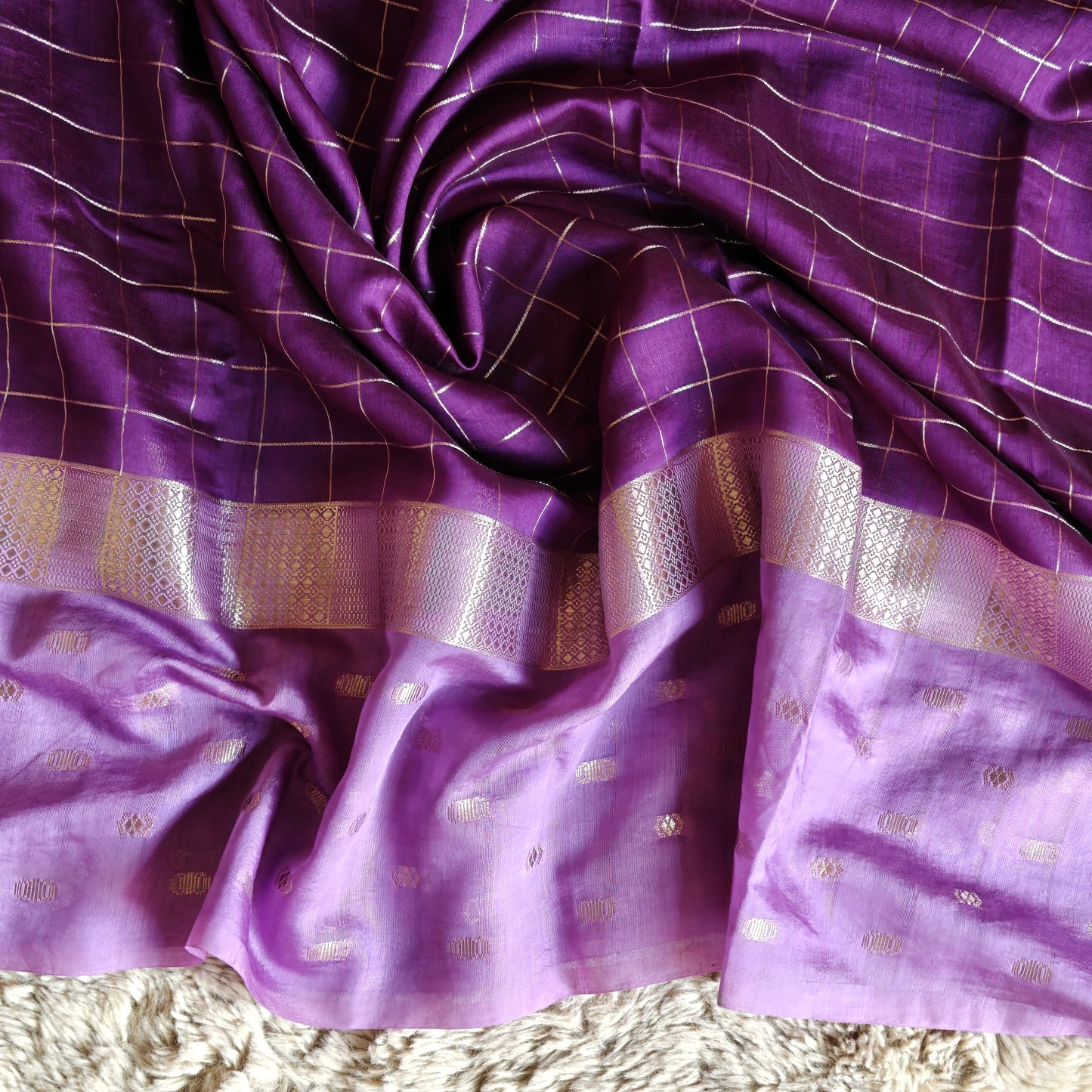 Purple muslin saree with checks