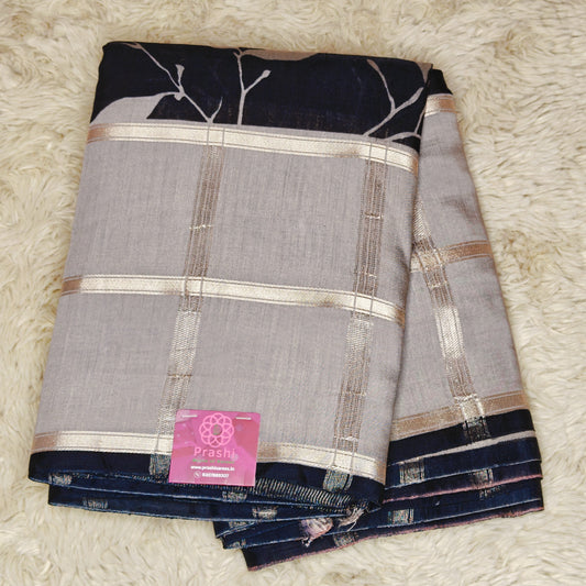 Black with grey Muslin saree