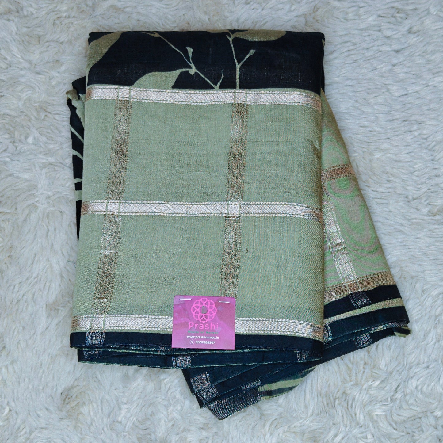Black with sea blue Muslin saree