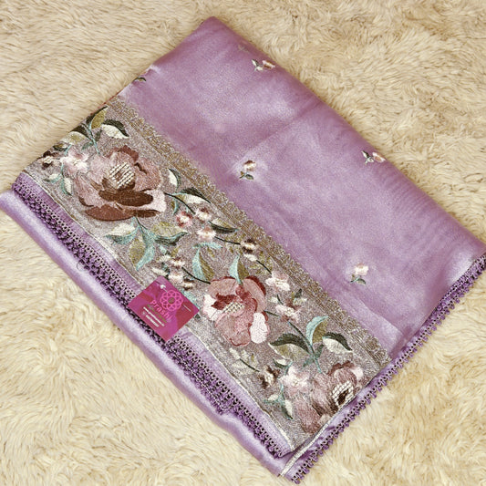 Lavender tissue silver embroidery saree