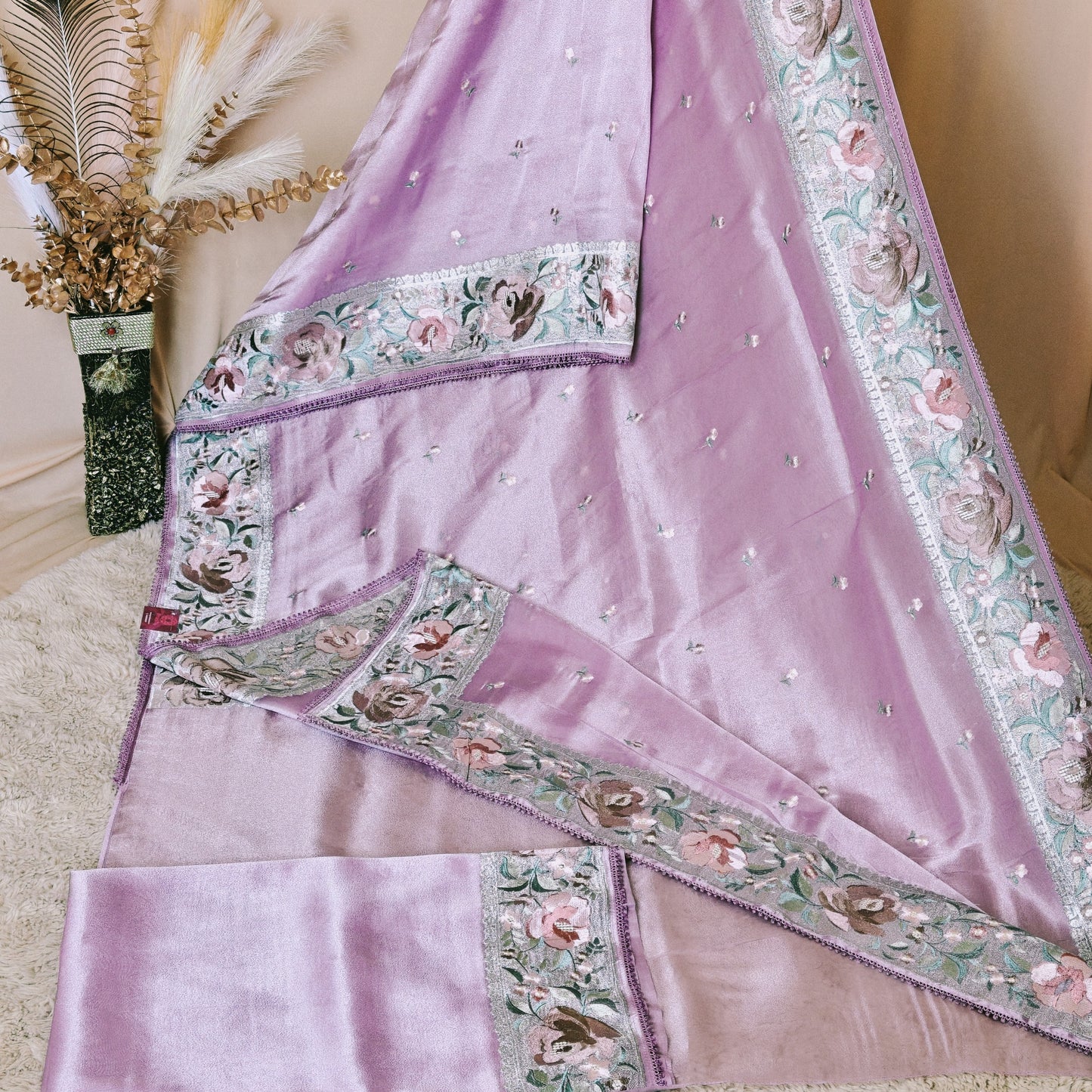 Lavender tissue silver embroidery saree