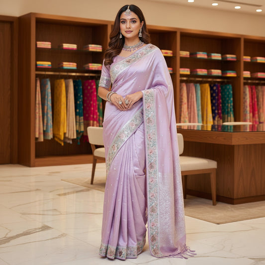 Lavender tissue silver embroidery saree