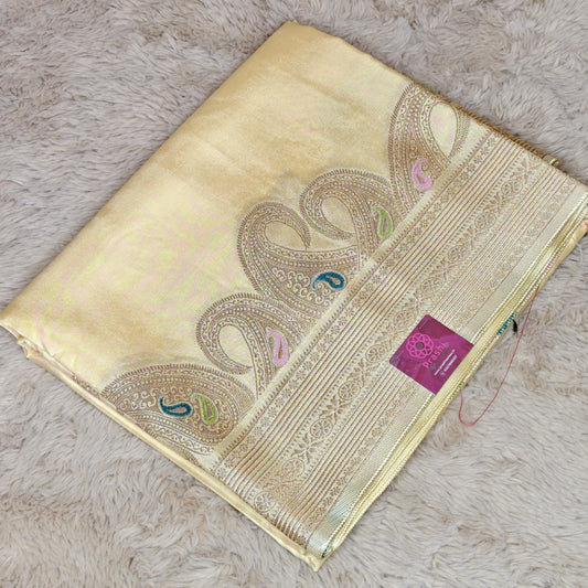 Yellowsh cream pure viscose weaving border saree