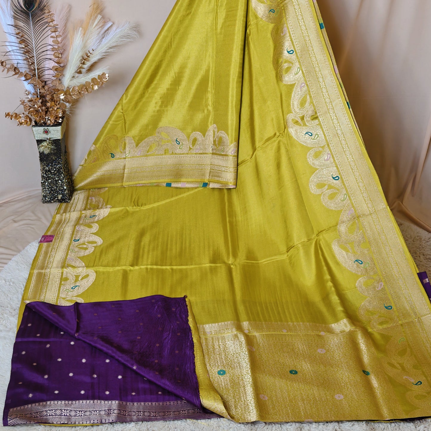 yellow pure viscose weaving border saree