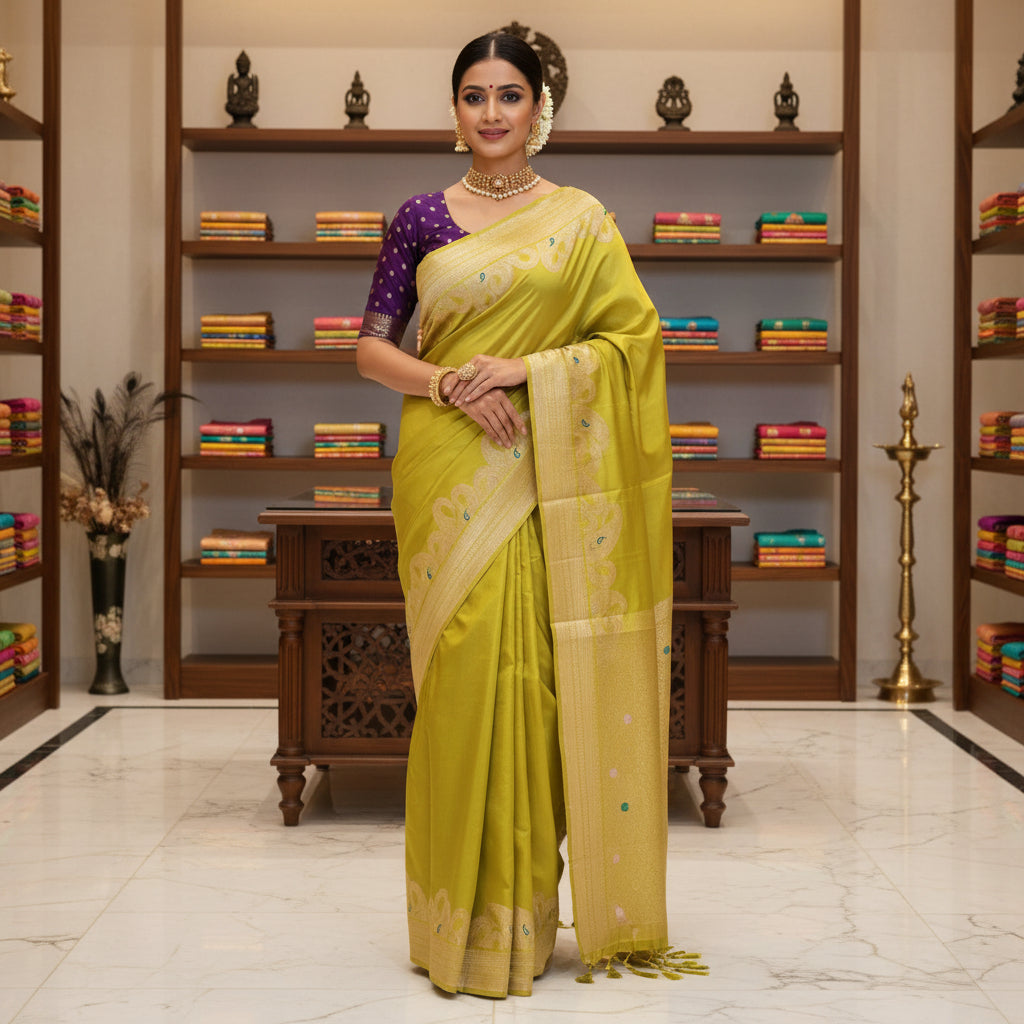 yellow pure viscose weaving border saree