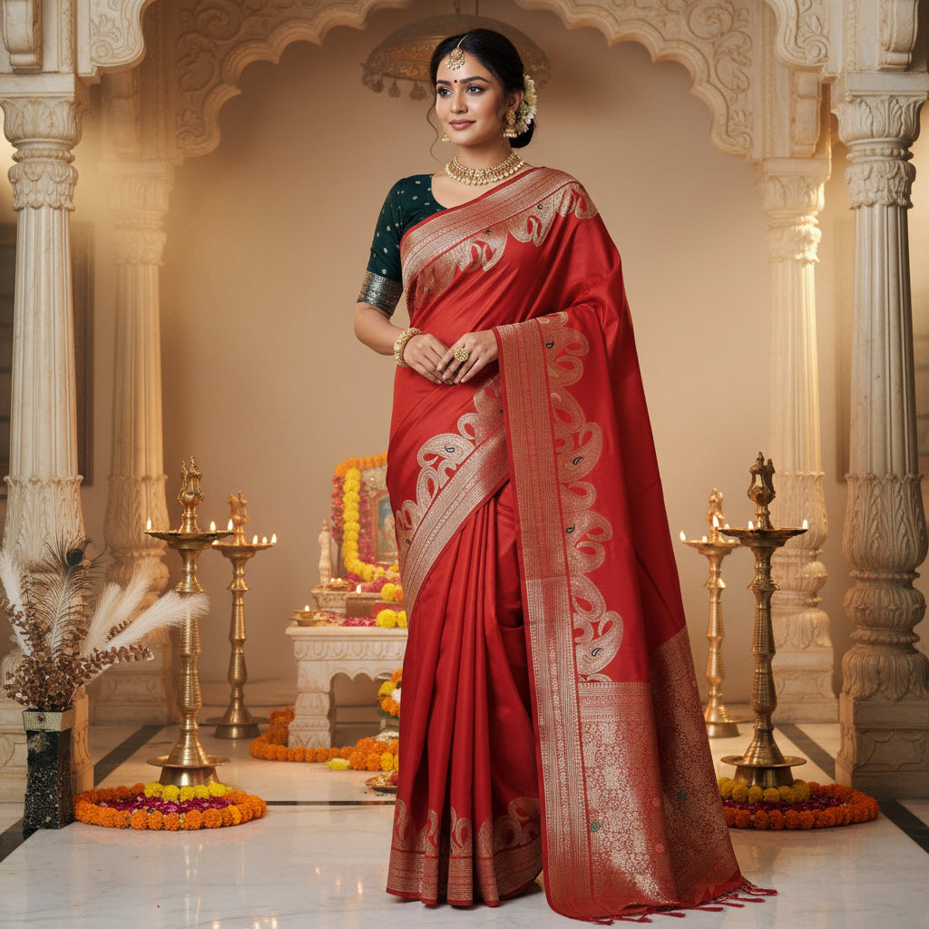 Red pure viscose weaving border saree