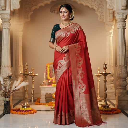Red pure viscose weaving border saree