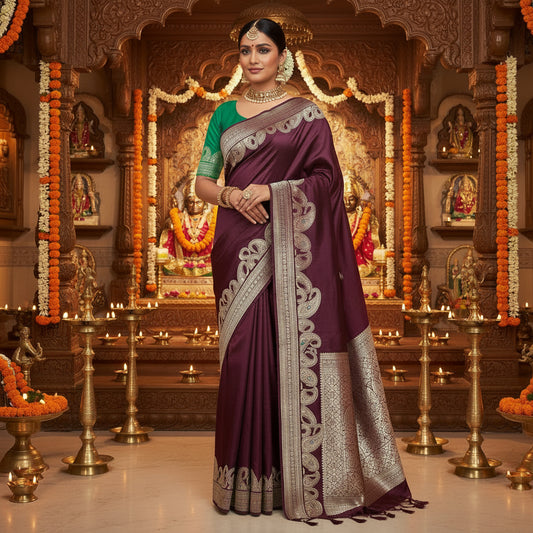 Magenta pure viscose weaving border saree