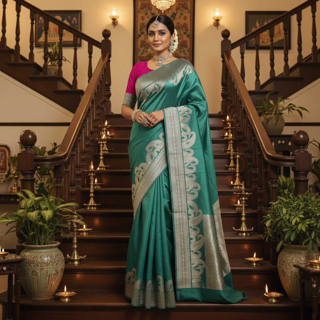 sea blue pure viscose weaving border saree