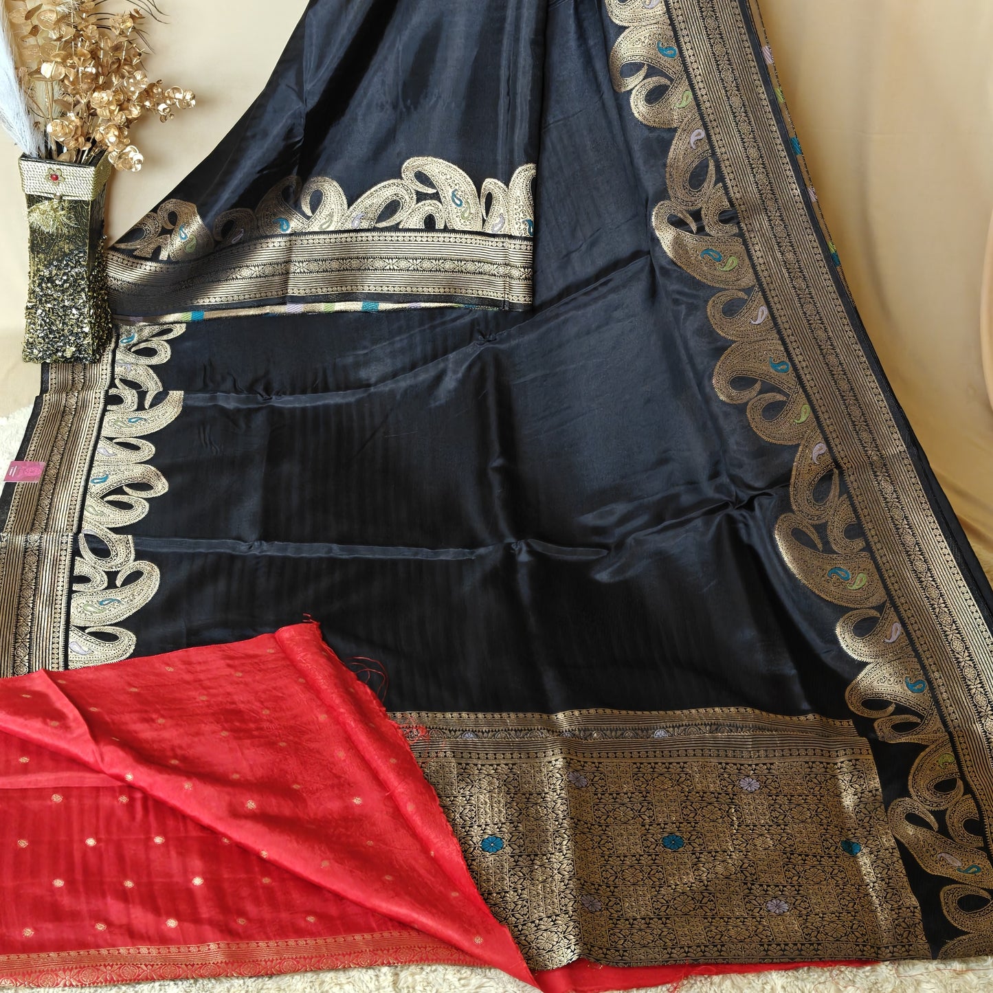 Black pure viscose weaving border saree