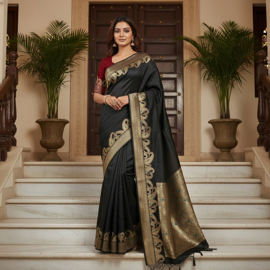 Black pure viscose weaving border saree