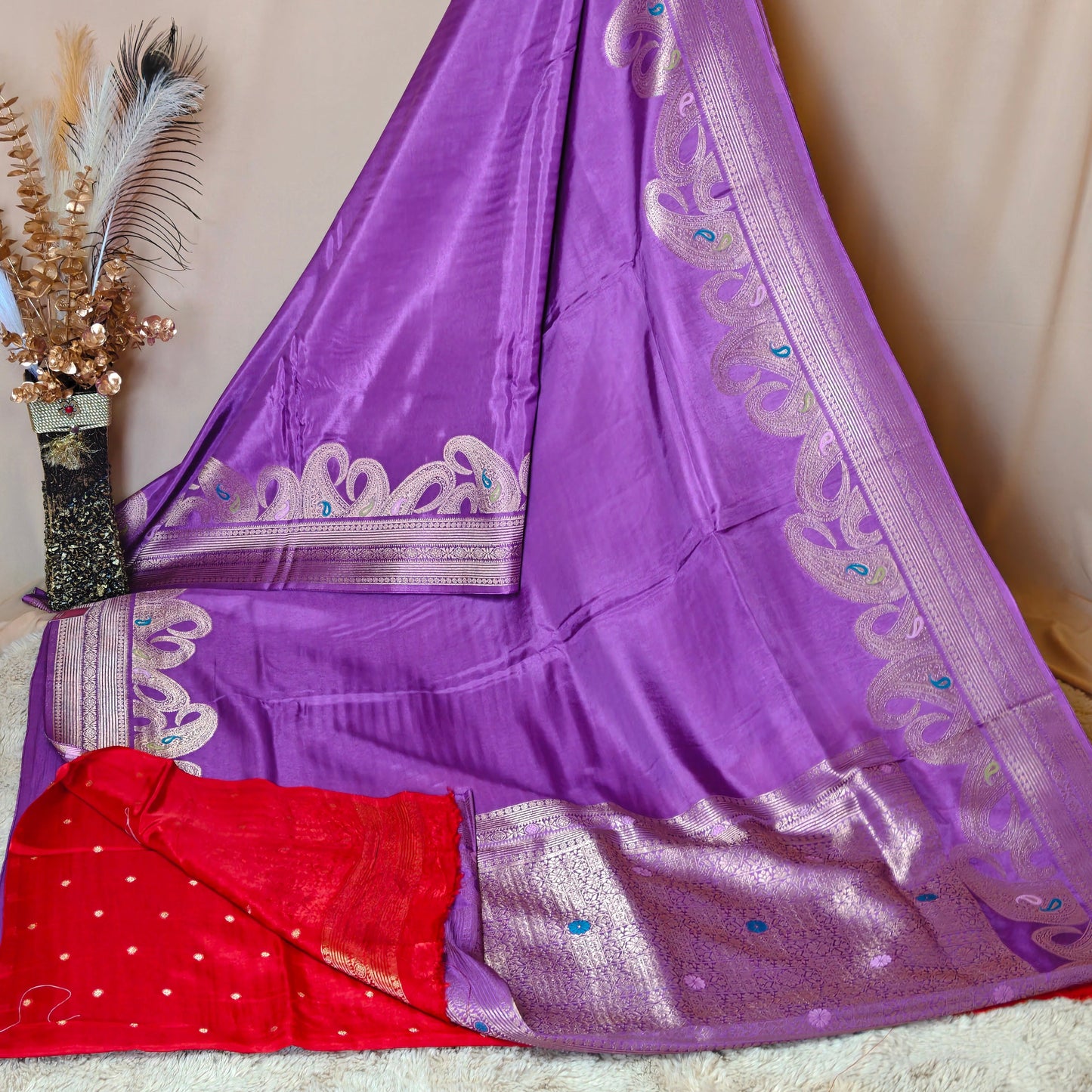 Purple pure viscose weaving border saree
