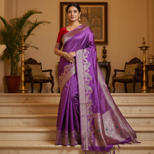Purple pure viscose weaving border saree