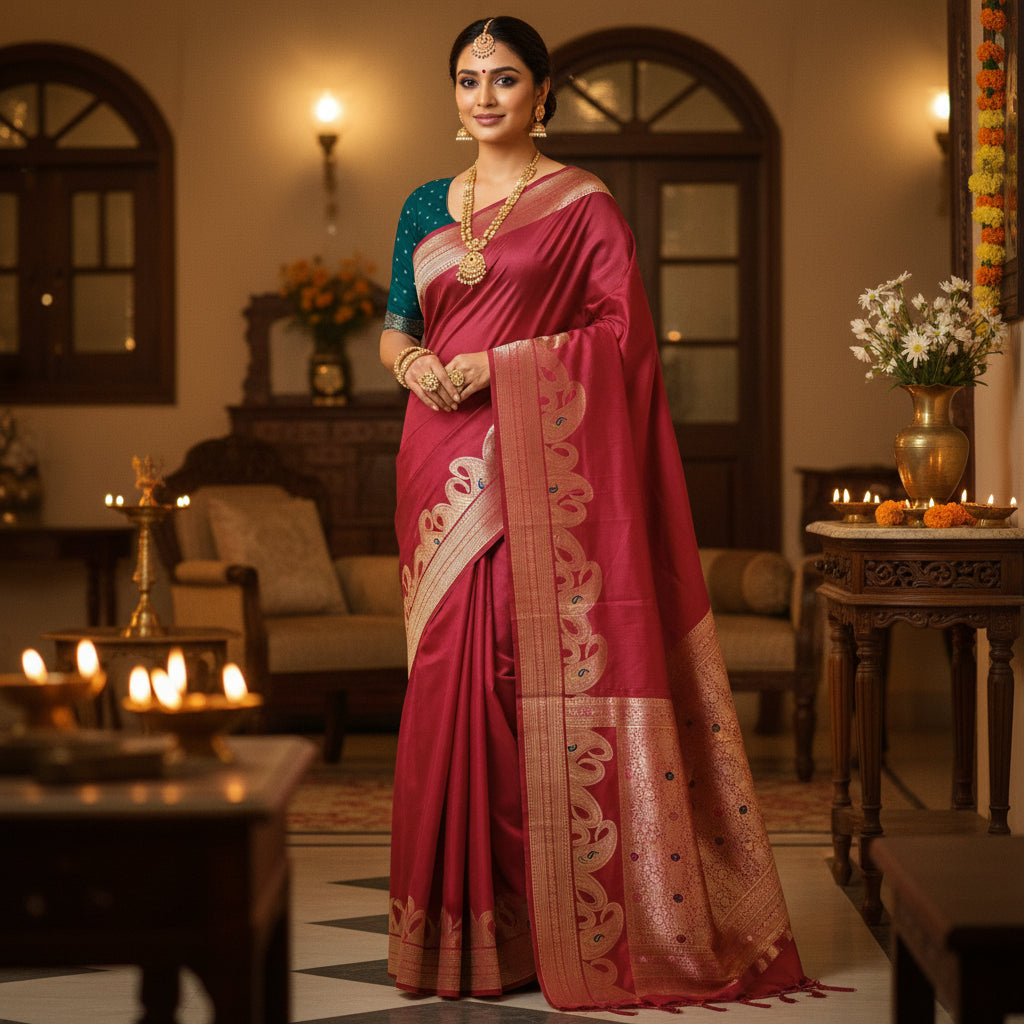 Rani pink pure viscose weaving border saree