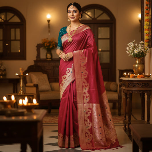 Rani pink pure viscose weaving border saree