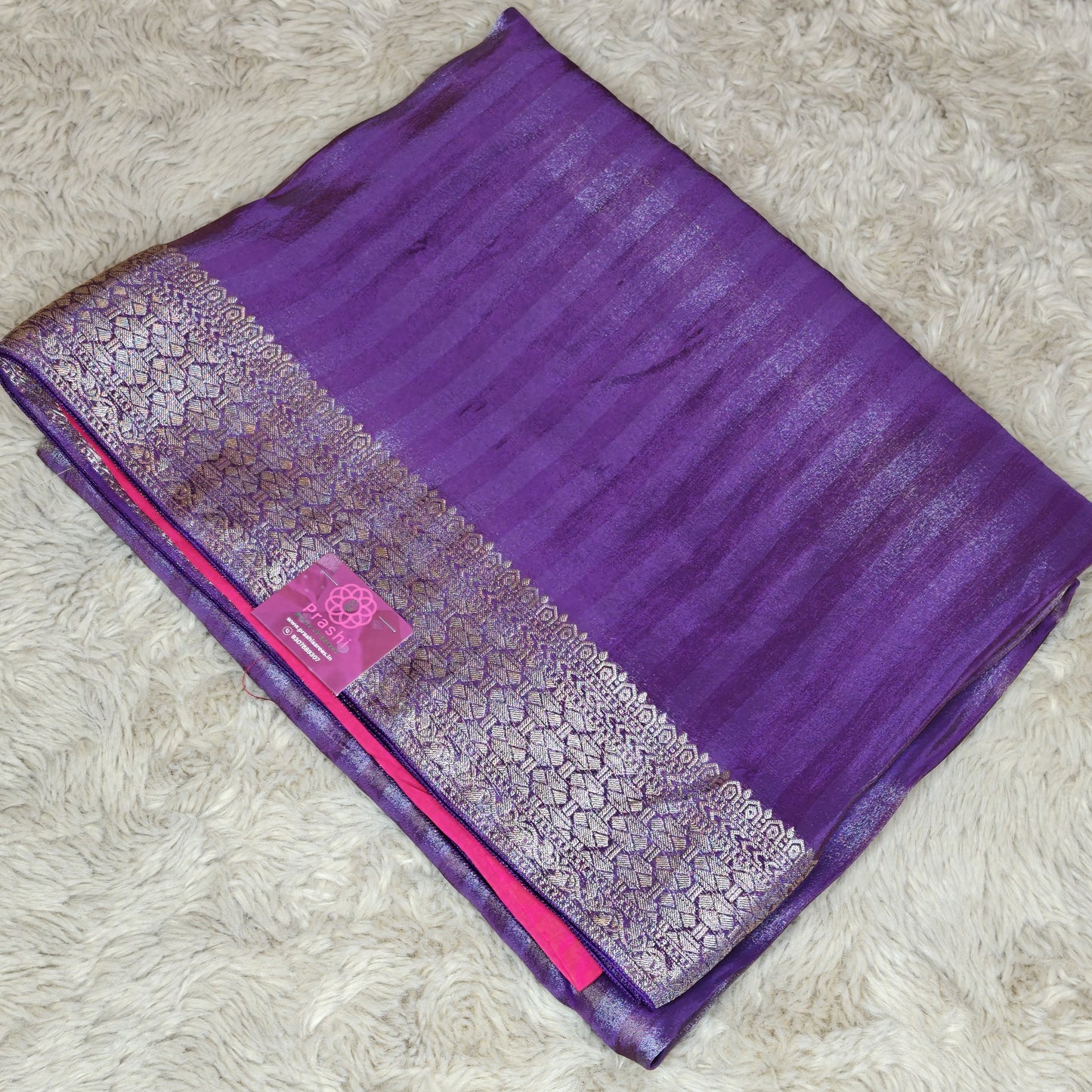 Dark Purple viscose tissue border saree