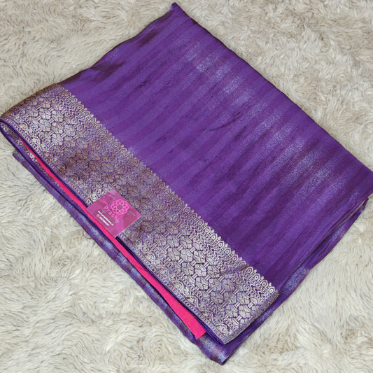 Dark Purple viscose tissue border saree
