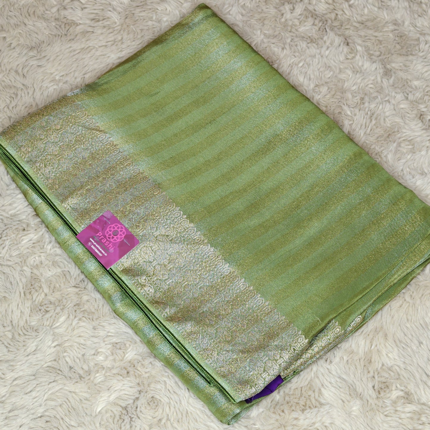 Pastel green viscose tissue border saree